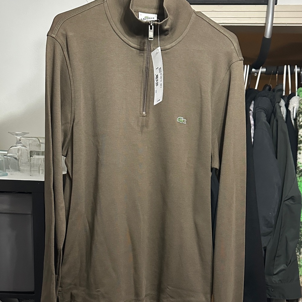 Lacoste Men's Brown Quarter Zip Up Sweater 100% cotton Small 4 new w tags